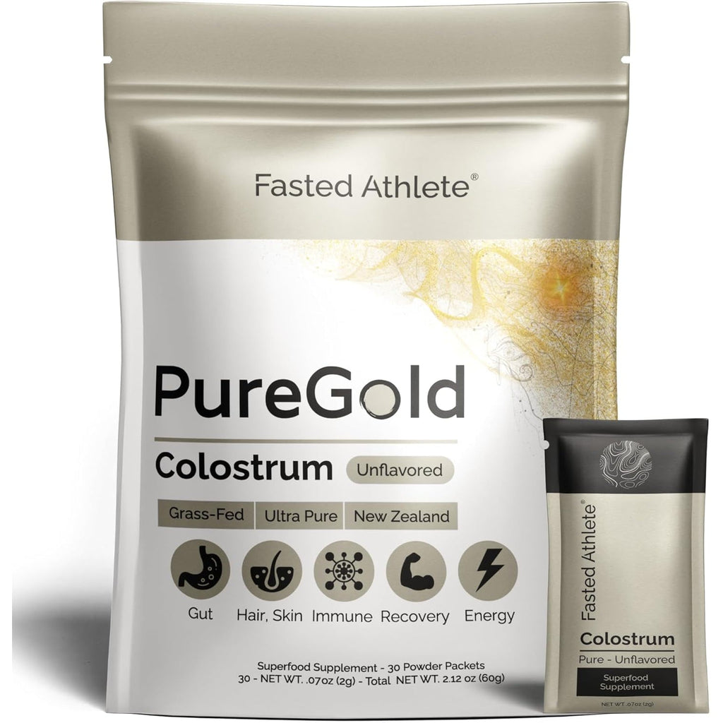 Puregold - Bovine Colostrum Powder - 100% Pure New Zealand Grass Fed, Supports Gut Health, Skin, Hair, & Immunity – Colostrum Supplement, Unflavored, 30 Travel Packets