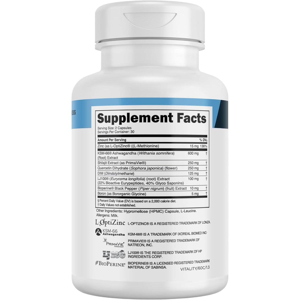 Transparent Labs Vitality Testosterone Booster - Testosterone Supplement for Men with Ashwagandha KSM-66, Primavie Shilajit Extract, & DIM to Support Vitality, & Bioavailable Testosterone - 60 Count