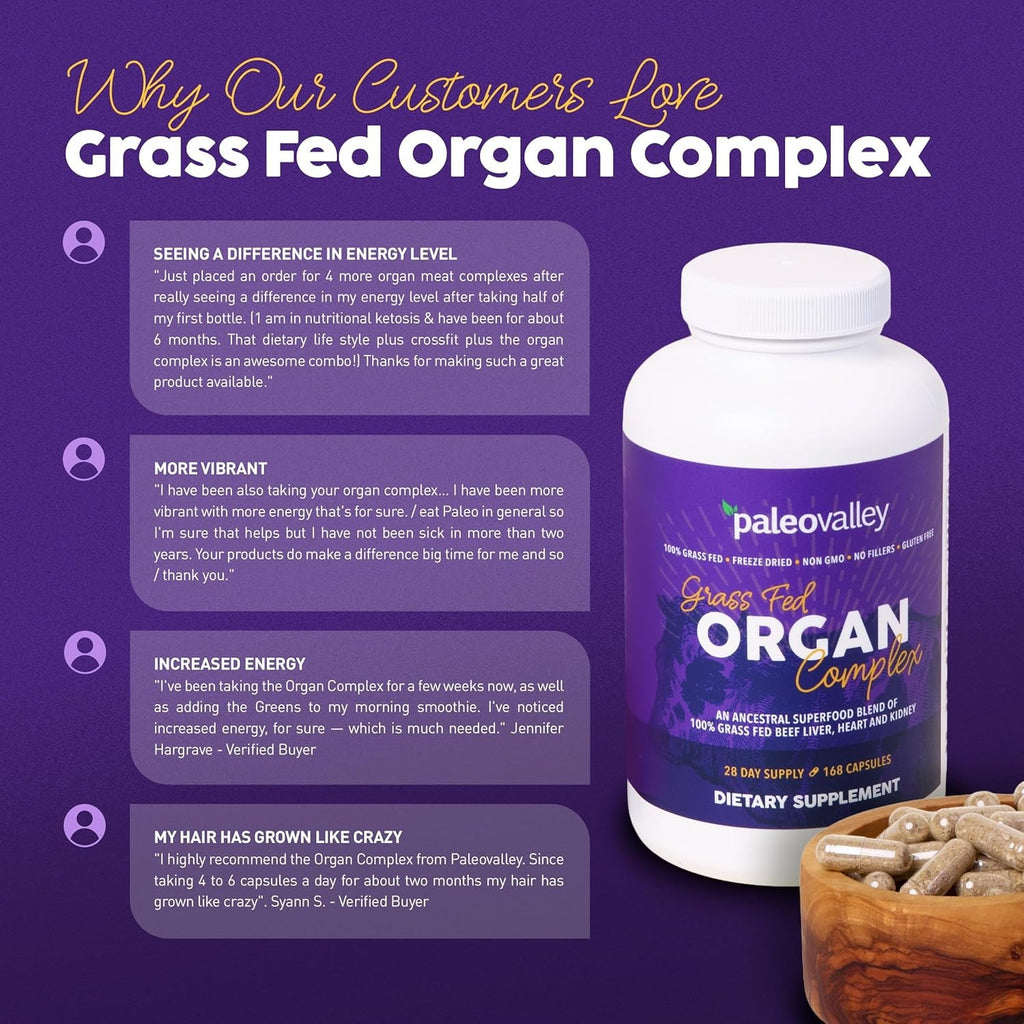 Paleovalley Grass Fed Beef Organ Complex - Freeze-Dried Beef Liver, Heart, and Kidney Blend, 1 Bottle