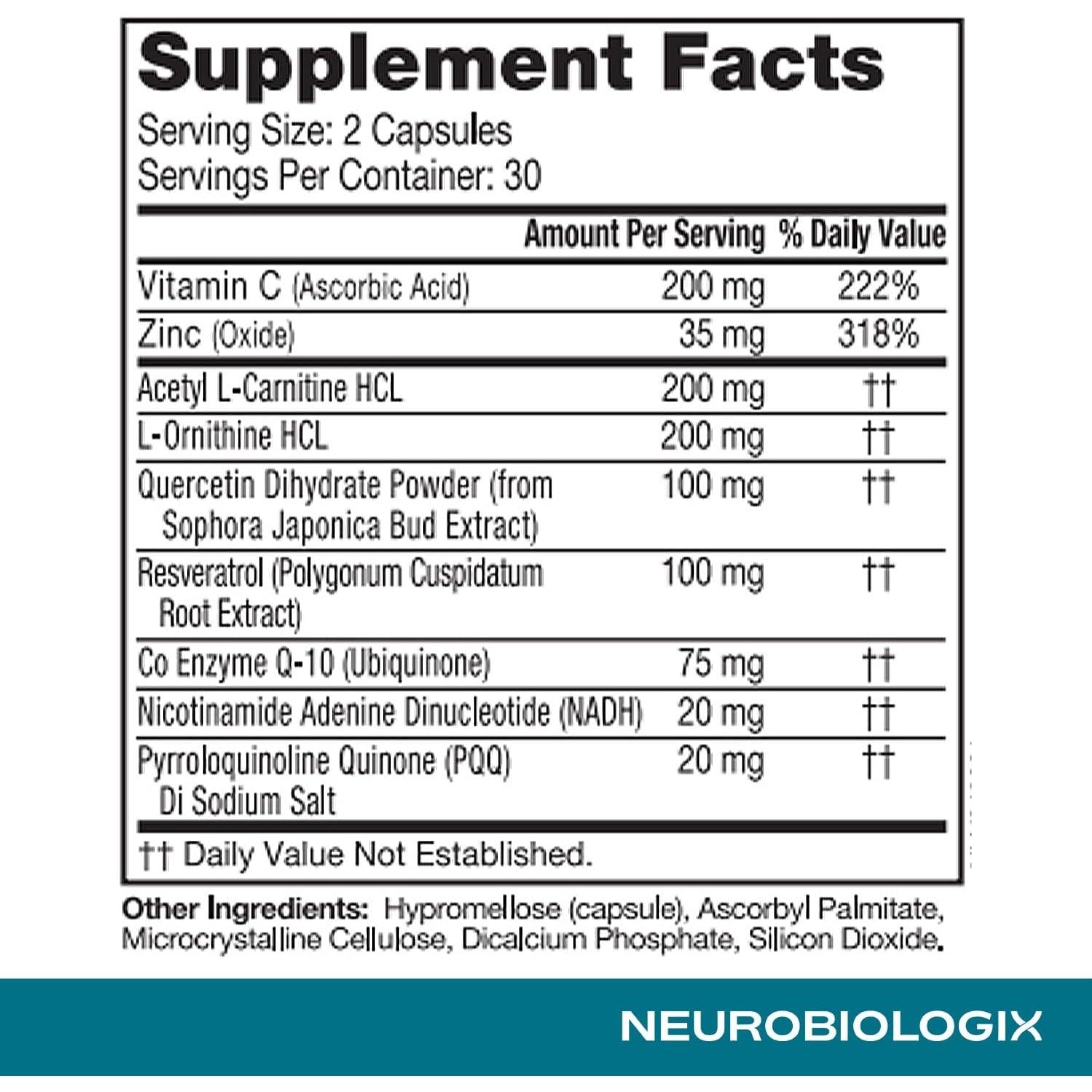 Neurobiologix Mito Cell PQQ Energy & Focus Supplement with Coq10, Vitamin C, NADH, Acetyl L Carnitine & Antioxidants for Cellular Health & Mitochondrial Support, Promotes Overall Wellness, 90 Capsules