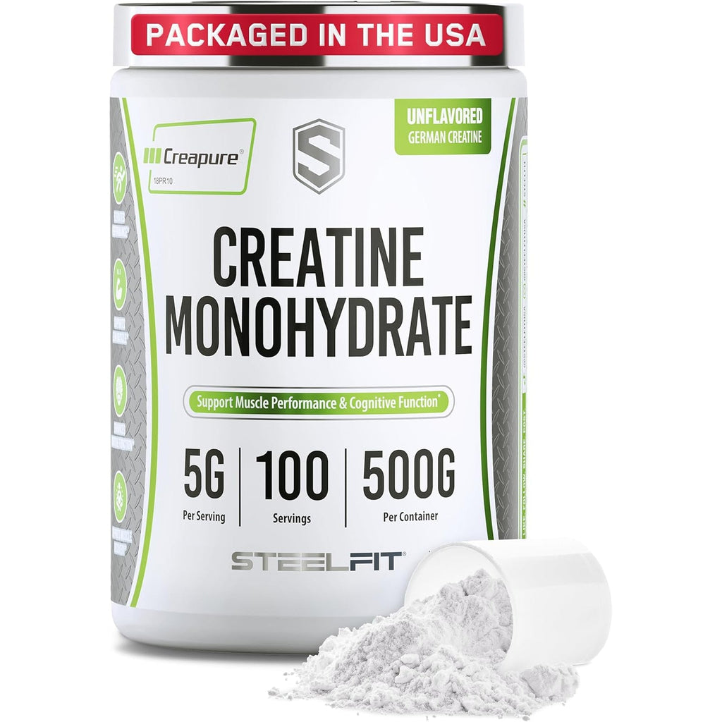 Steelfit Creapure Creatine Monohydrate Powder, Unflavored - German Micronized Creatine Powder for Men & Women - Gym Workout Nutritional Supplements for Muscle Gain, Brain Health & Strength Building