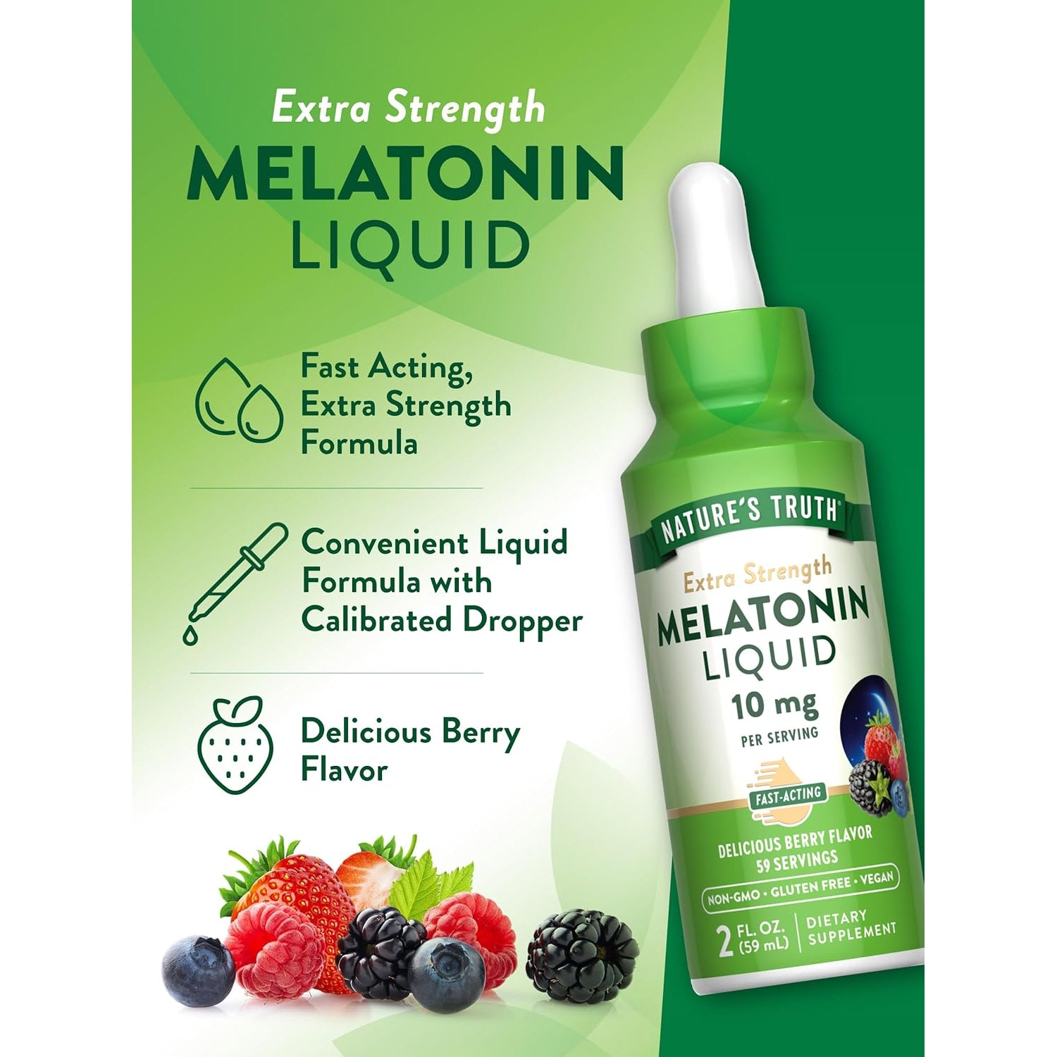 Nature'S Truth Melatonin Liquid | 10 Mg | 2 Fl Oz Maximum Strength for Adults | Berry Flavor | Vegan, Non-Gmo & Gluten Free Supplement