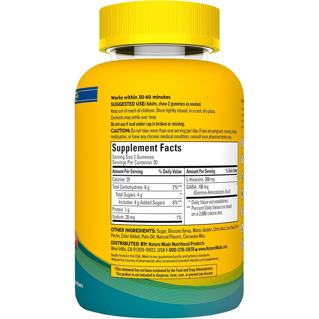 Nature Made Wellblends Stress Relief Gummies, L Theanine 200Mg to Help Reduce Stress, with GABA 100Mg, Same Day Stress Support, 40 Strawberry Flavor Gummies