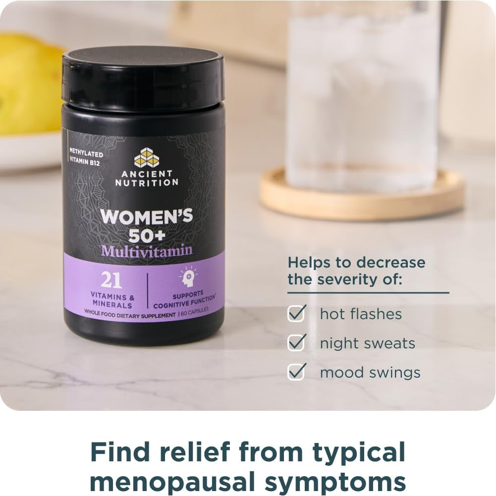 Ancient Nutrition Women’S 50+ Multivitamin with Ashwagandha – Menopause Support for Hot Flashes, Sleep, Mood, Energy & Hormonal Balance – 21 Vitamins & Minerals – 30 Servings