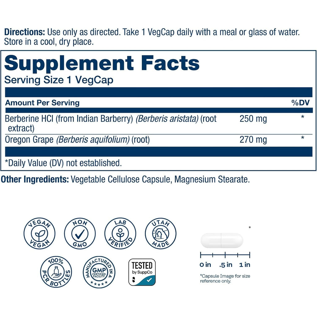 SOLARAY Berberine 250Mg - Berberine Supplement for a Healthy, Active Lifestyle - with Berberine Hcl from Indian Barberry plus Oregon Grape - Vegan, Non-Gmo, 60-Day Guarantee - 60 Servings, 60 Vegcaps