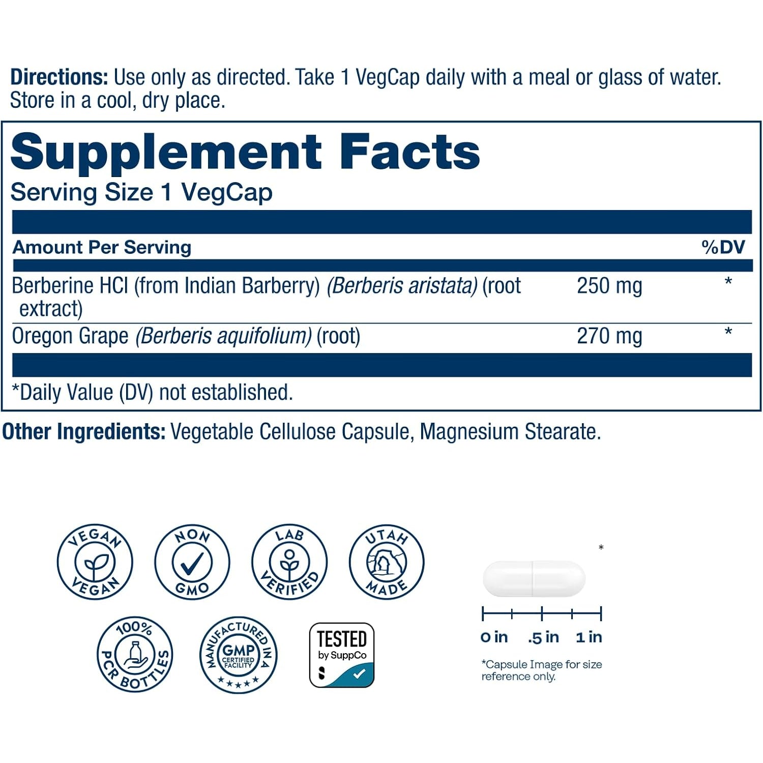 SOLARAY Berberine 250Mg - Berberine Supplement for a Healthy, Active Lifestyle - with Berberine Hcl from Indian Barberry plus Oregon Grape - Vegan, Non-Gmo, 60-Day Guarantee - 60 Servings, 60 Vegcaps