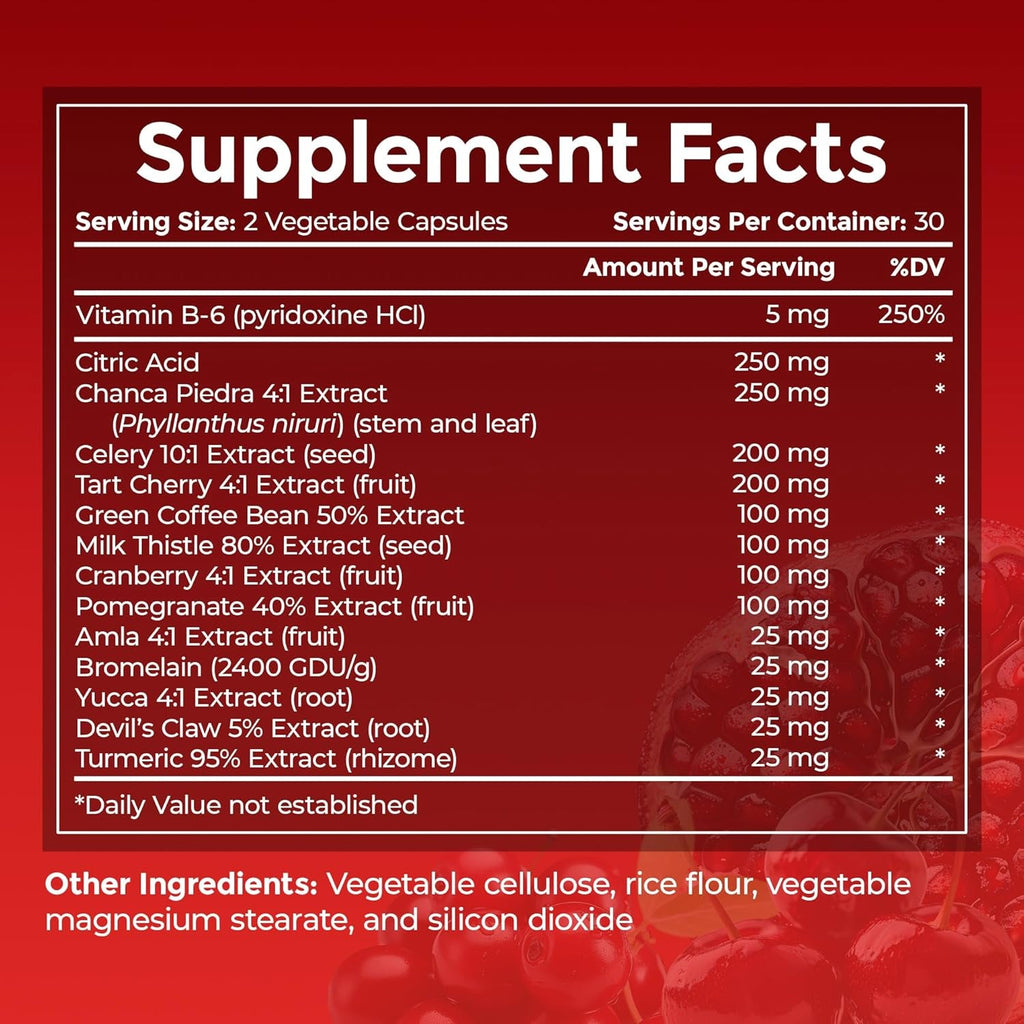 #1 URIC GO Uric Acid Cleanse Support Supplement for G.O.U.T - Natural Kidney Cleanse Detox Formula Chanca Piedra, Celery Seed, Tart Cherry, Cranberry, Pomegranate, Turmeric, Vegan Non-Gmo 60 Capsules