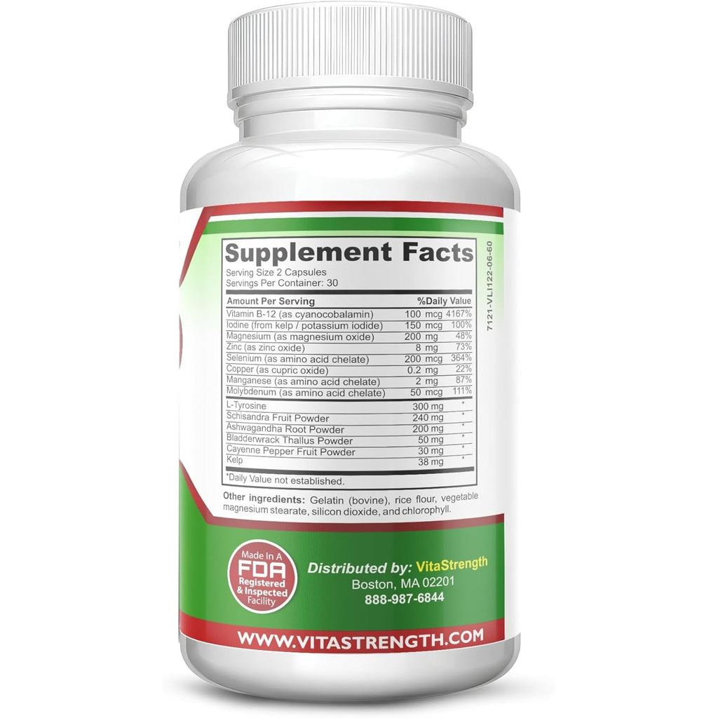 Thyroid Support - Complete Formula to Support Energy Levels with Iodine, Bladderwrack, Kelp, B12 & More- Thyroid Energy: Boost T4 to T3 Supplement - Non-Gmo