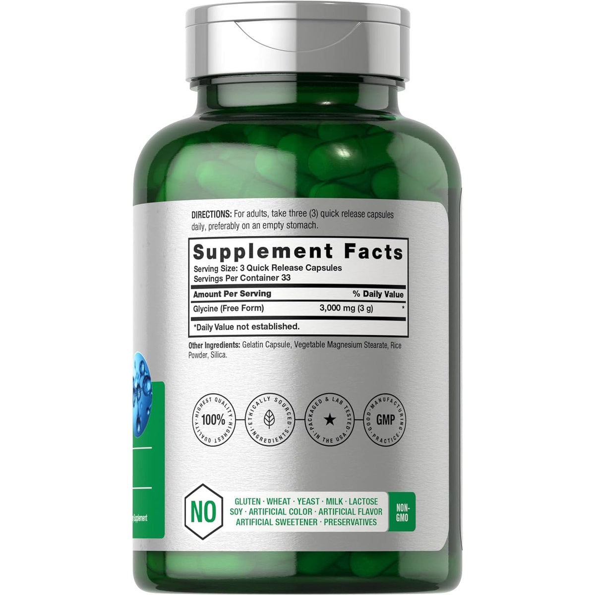 Horbäach Glycine 3000Mg Supplement | 100 Powder Capsules | Free Form Amino Acid | Non-Gmo, Gluten Free Supplement