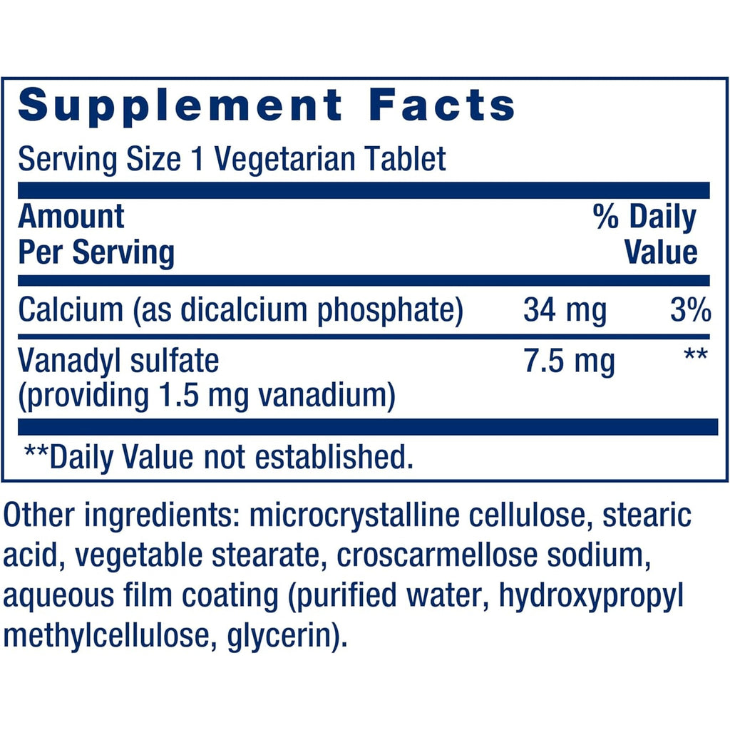 Life Extension Vanadyl Sulfate, Trace Mineral, Vanadium, Healthy Glycemic Balance, Healthy Metabolism, Hormone Function, Gluten-Free, Non-Gmo, Vegetarian – 100 Tablets
