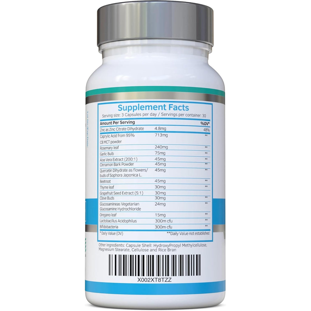 Swiss Bioenergetics Candefence — Herbal & Probiotic Digestive Support Supplement with Caprylic Acid, Oregano, Garlic, Aloe Vera, Probiotics & Zinc — 90 Vegetarian Capsules, 30 Day Supply
