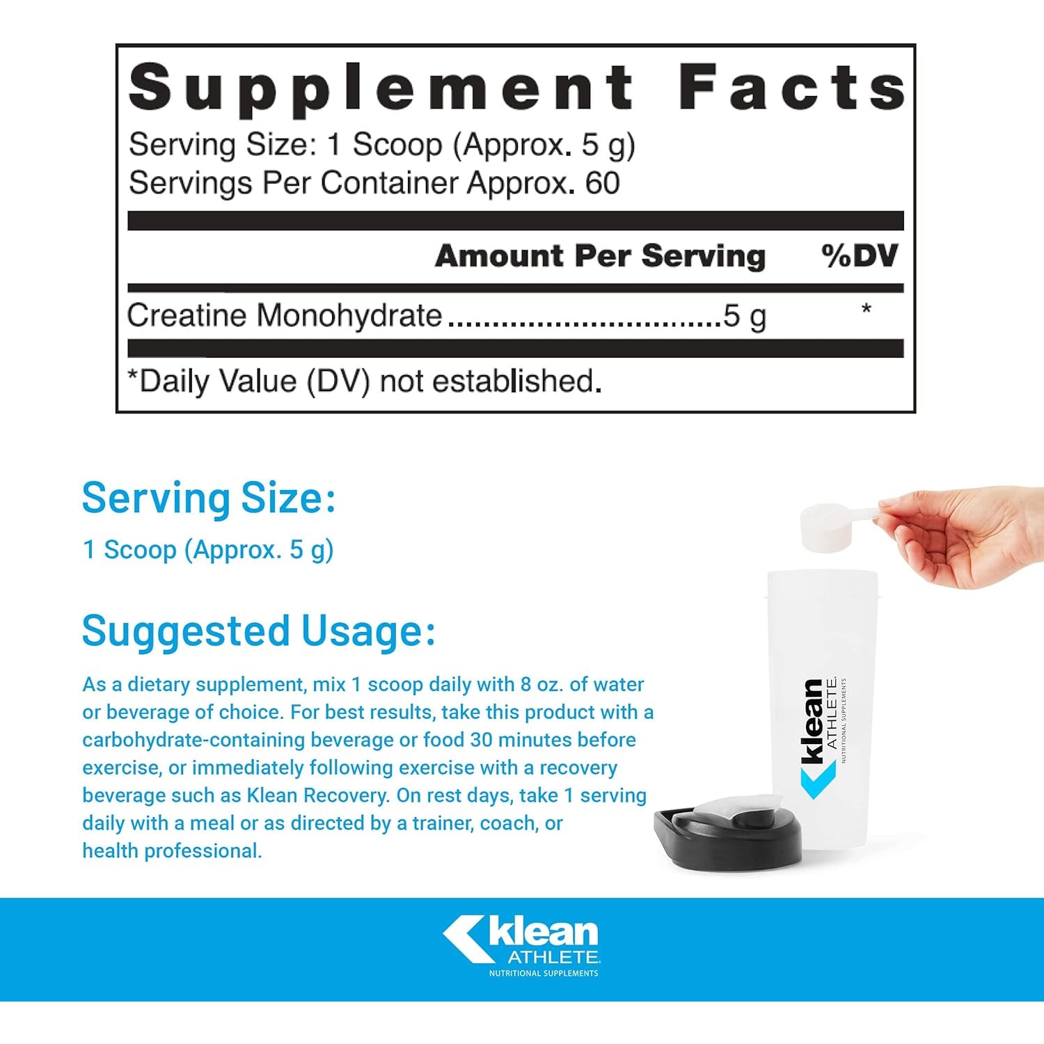 Klean Athlete Klean Creatine - Supports Muscle Strength, Performance & Recovery from Strenuous Exercise* - NSF Certified for Sport - 11.1 Ounces - Unflavored