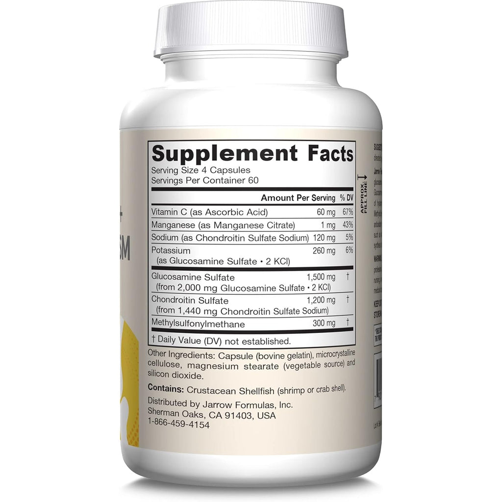 Jarrow Formulas Glucosamine, Chondroitin, and MSM Capsules; Joint Support Supplement with Vitamin C and Manganese, Bone & Joint Health, 240 Capsules, 60 Day Supply
