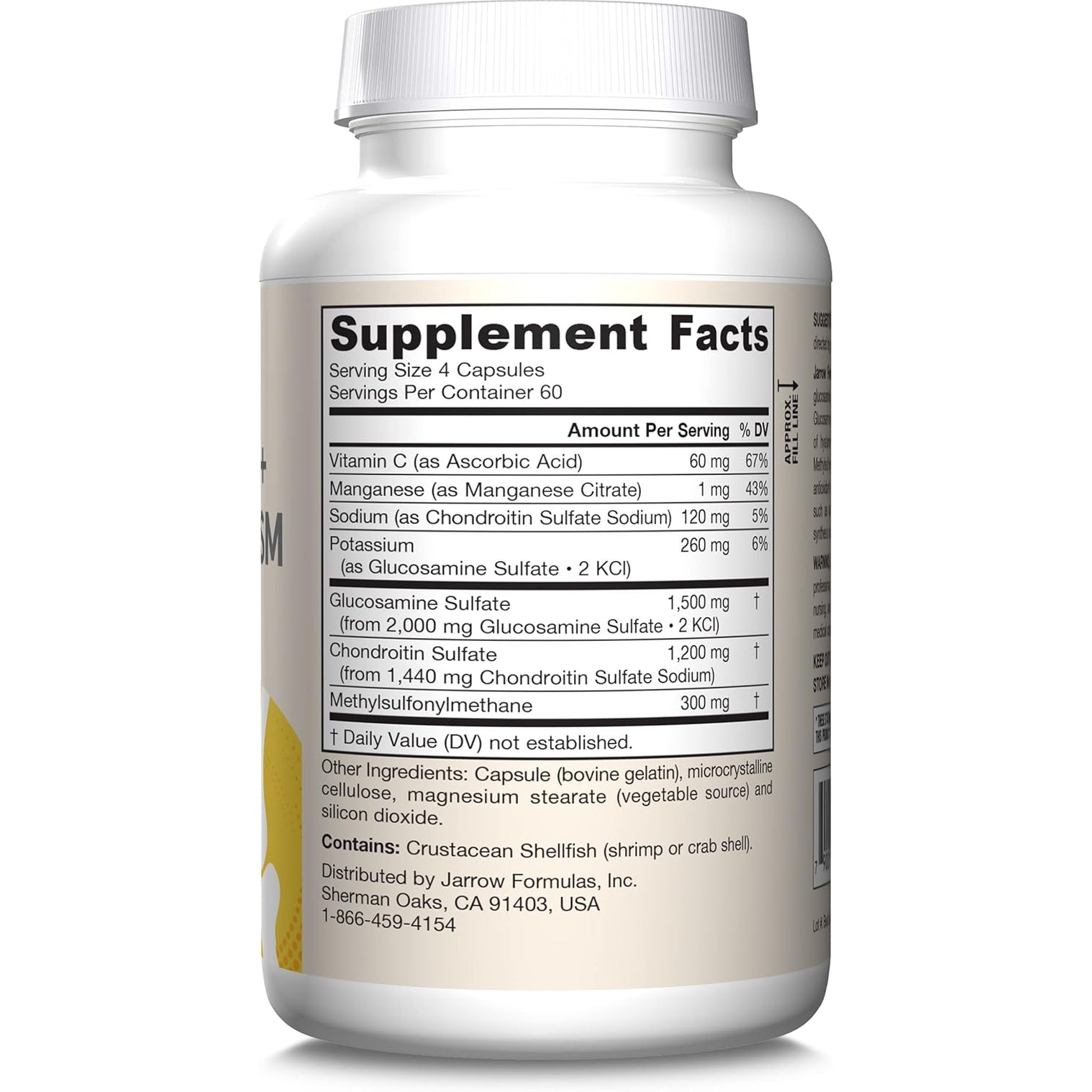 Jarrow Formulas Glucosamine, Chondroitin, and MSM Capsules; Joint Support Supplement with Vitamin C and Manganese, Bone & Joint Health, 240 Capsules, 60 Day Supply