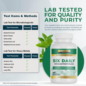 Nature'S Lab Six Daily Advanced Multivitamin - over 90 Nutrients, Minerals, Antioxidants, Herbs & Whole Foods - 180 Capsules (30 Day Supply)