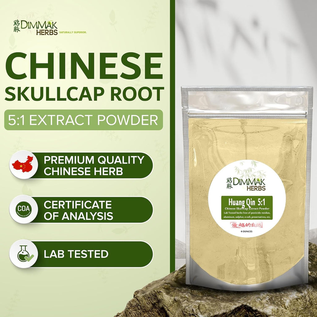 Dimmak Herbs Organic Scutellaria Baicalensis Extract 5:1 (Chinese Skullcap) Potent Huang Qin for Immune Defense, Inflammation Support & Lung Health- Doctor Verified (4Oz)