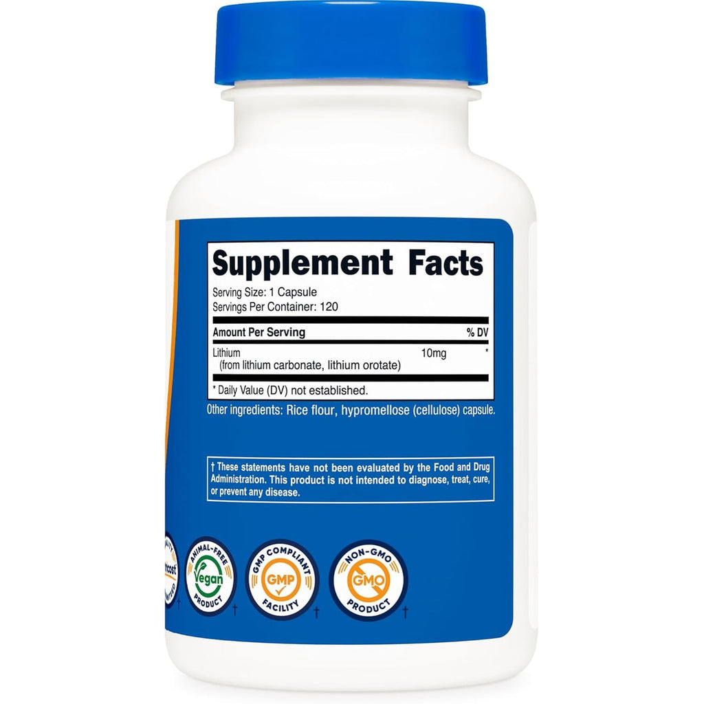 Nutricost Lithium Orotate (10Mg) 120 Capsules - Vegan Lithium Supplement, Gmo-Free, Gluten-Free