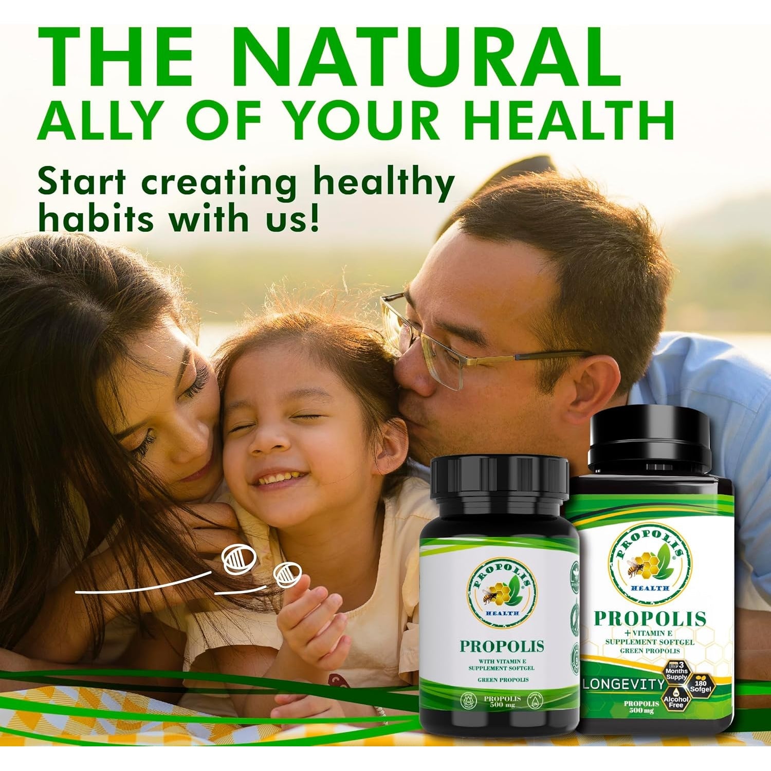 Propolis Health Propolis Capsules 1000Mg-Daily with Vitamin E per Dose - Pure Brazilian Green Propolis Extract - Immune Booster 50 Days Supply -100 Capsules