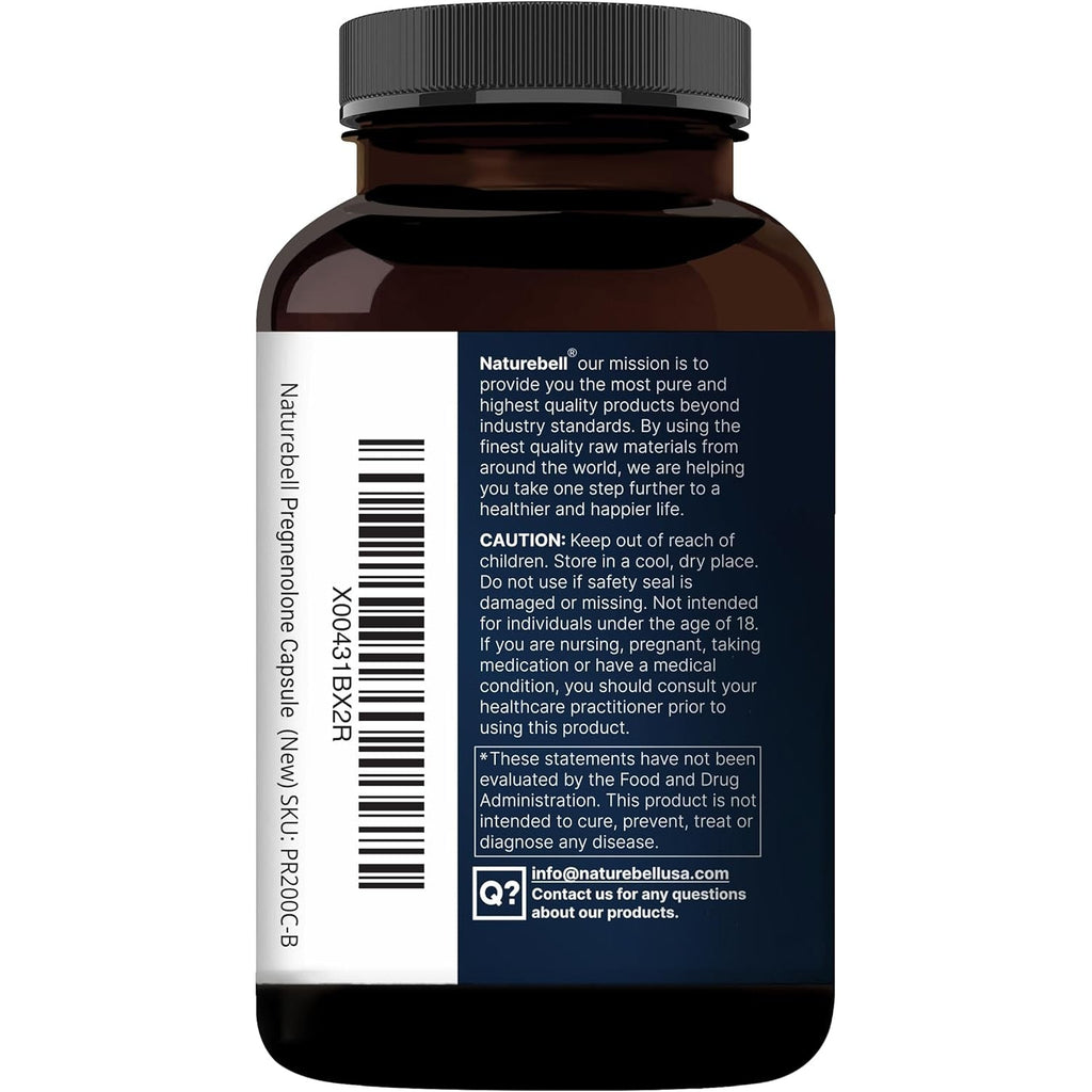 Naturebell Pregnenolone 100Mg, 240 Capsules | 99% Purity, Micronized Grade for Higher Absorption, Plant Based – Natural Precursor, Brain, & Immune Health Supplement – Non-Gmo, Soy Free