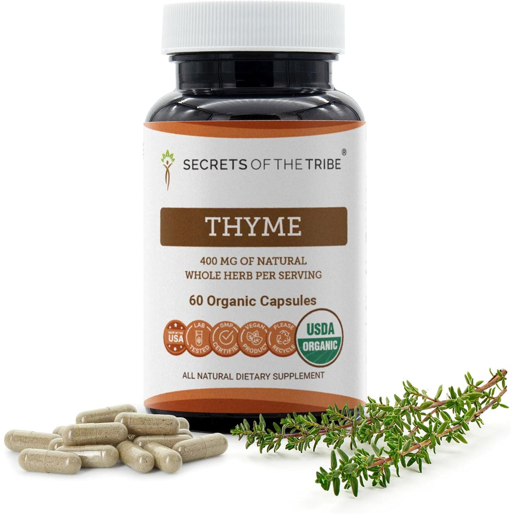 Secrets of the Tribe Thyme 60 Capsules, 400 Mg, USDA Organic Thyme (Thymus Vulgaris) Dried Leaf (60 Capsules)