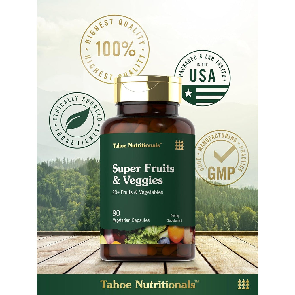 Tahoe Nutritionals Super Fruits and Veggies Capsules | 90 Count | Vegetarian, Non-Gmo and Gluten Free Supplement