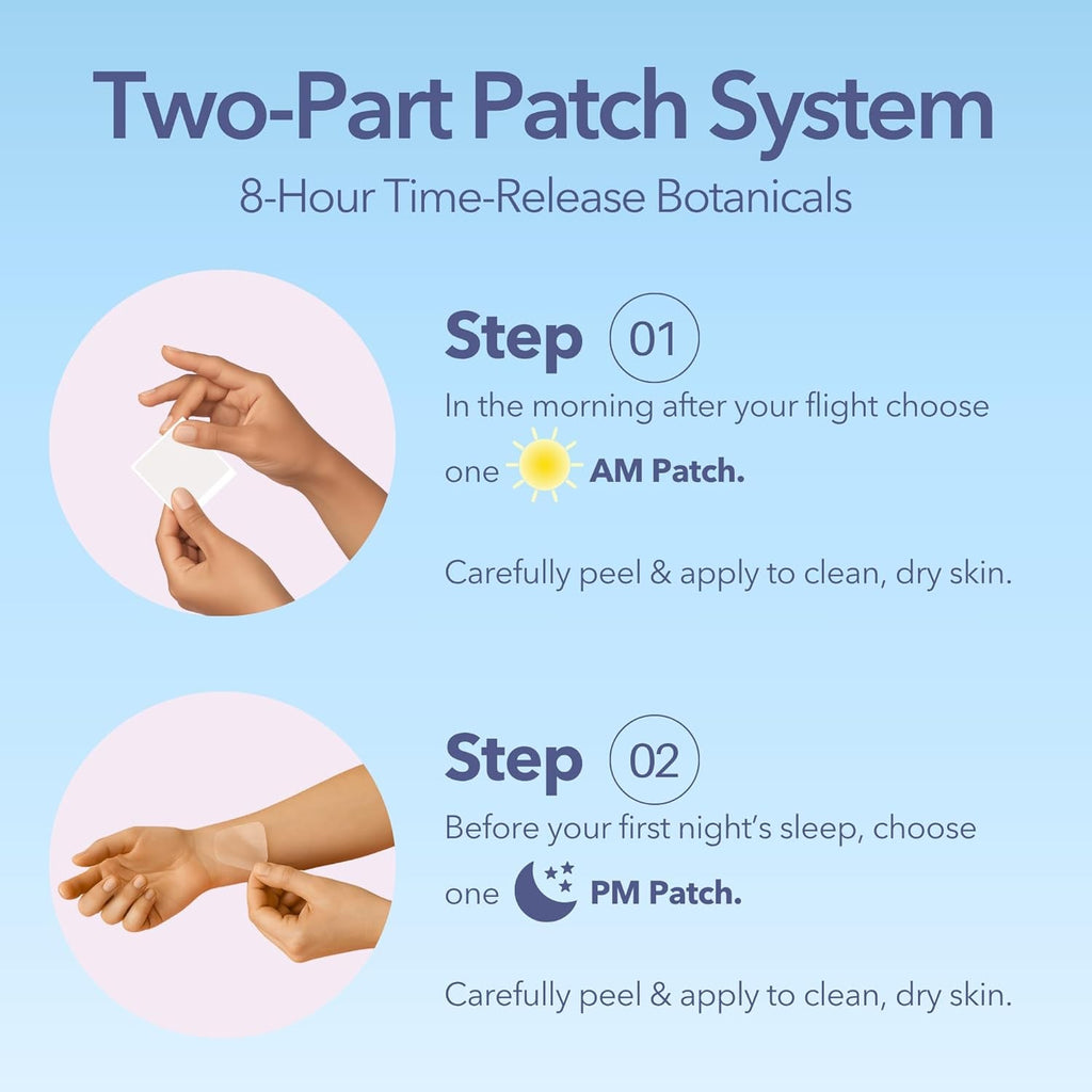 Laki Naturals Jet Lag AM & PM Travel Patches (1 Count, Pack of 8) – Natural Day & Night Support for Travelers – Energy, Focus & Restful Sleep – with B12, Valerian, Lavender & More