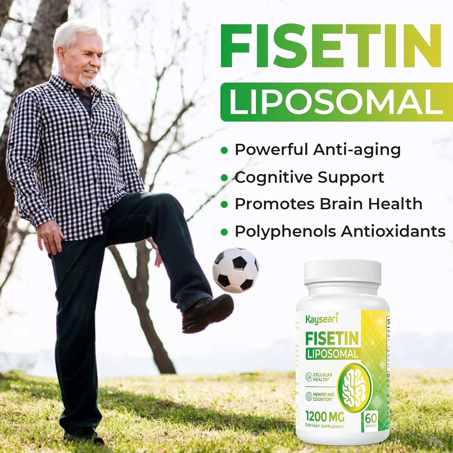 Fisetin 1200Mg Liposomal Fisetin Supplements 98% Pure Fisetin Polyphenols Antioxidants Immunity Health Aging Cognitive Support Non-Gmo 60 Capsules