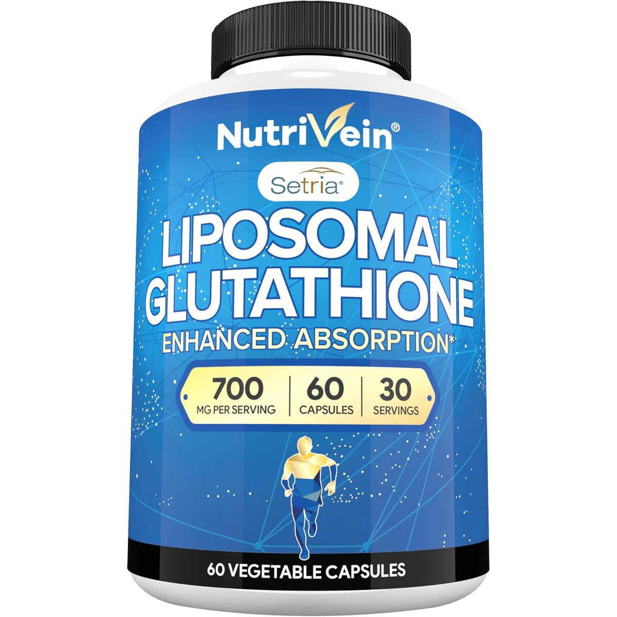 Nutrivein Premium Liposomal Glutathione Supplement 700 Mg - 60 Caps - Pure Reduced Glutathione Setria - Master Antioxidant - Cell Protection, Cleansing, Liver, Brain, Vitality, and Defenses