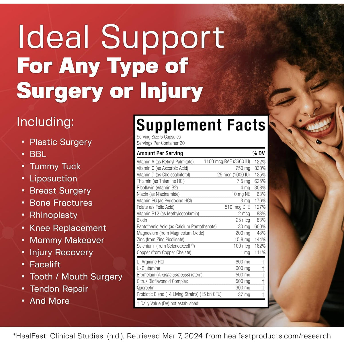 Healfast Post Surgery & Injury Recovery Supplement - Supports Healing, Scar Treatment & Bruising - BBL Post-Op Support for Surgery Recovery