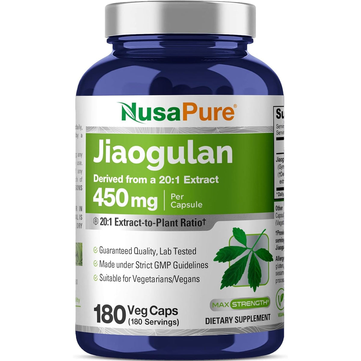 Nusapure Jiaogulan Capsules, 450 Mg, 180 Veg Capsules (Non-Gmo, Vegan)