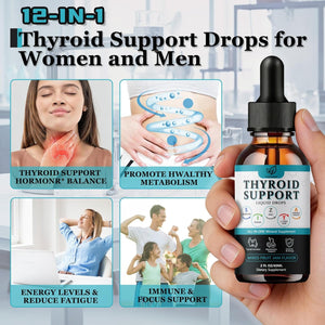 Thyroid Support for Women & Men Liquid Drops.Thyroid Supplement Drops with Selenium Zinc Iodine L-Tyrosine Ashwagandha for Energy & Metabolism Support, Hormone Balance,Vegan，Additives Free - 2 Fl. Oz