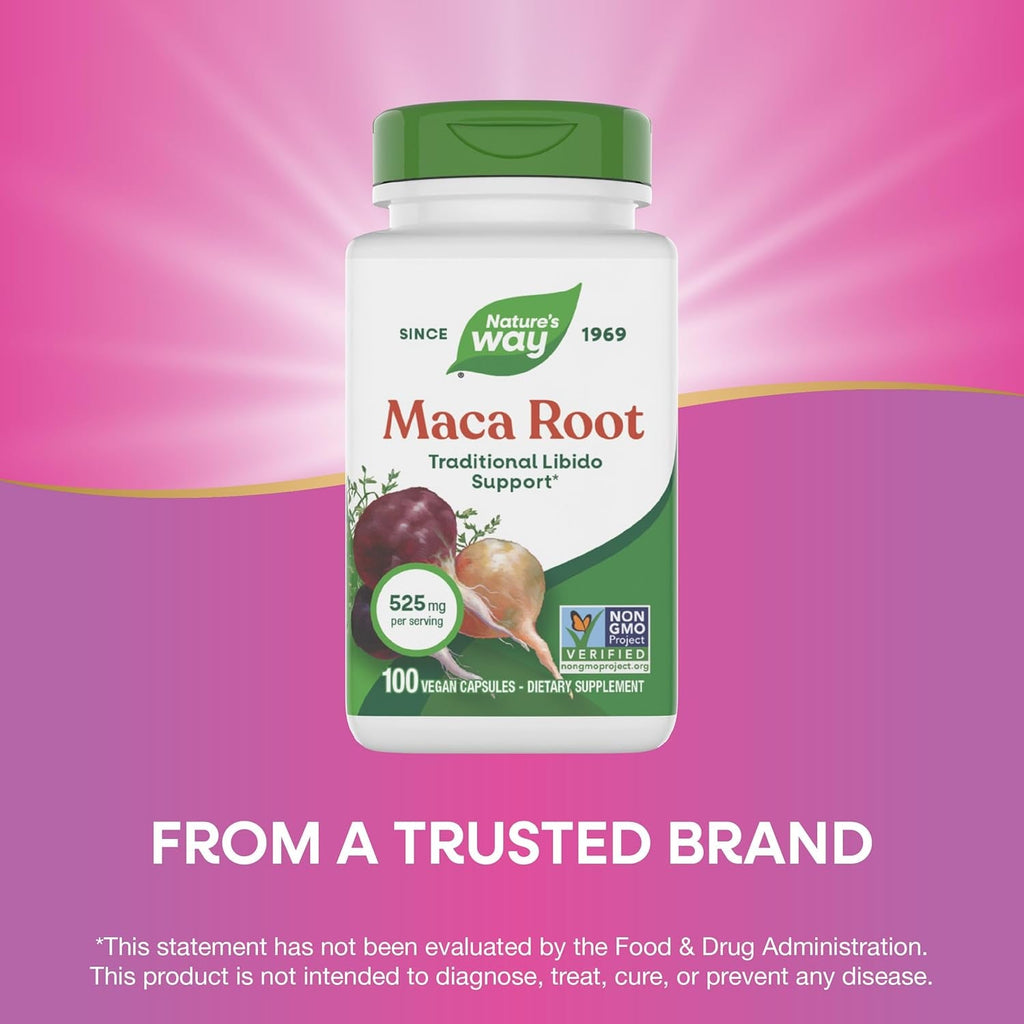 Nature'S Way Maca Root, Traditional Libido Support*, 525 Mg per Serving, Non-Gmo Project Verified, 100 Vegan Capsules (Packaging May Vary)