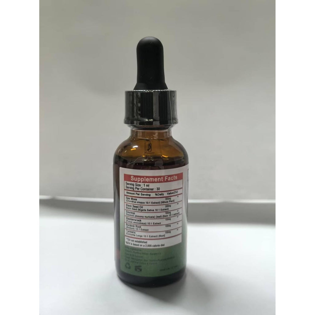 Sea Moss Black Seed Oil Soursop Liquid Drops with Bladderwrack Burdock Root Turmeric - Multimineral & Vitamins Superfood Drops Organic Non-Gmo for Immune & Digestive & Cell Support Skin Hair