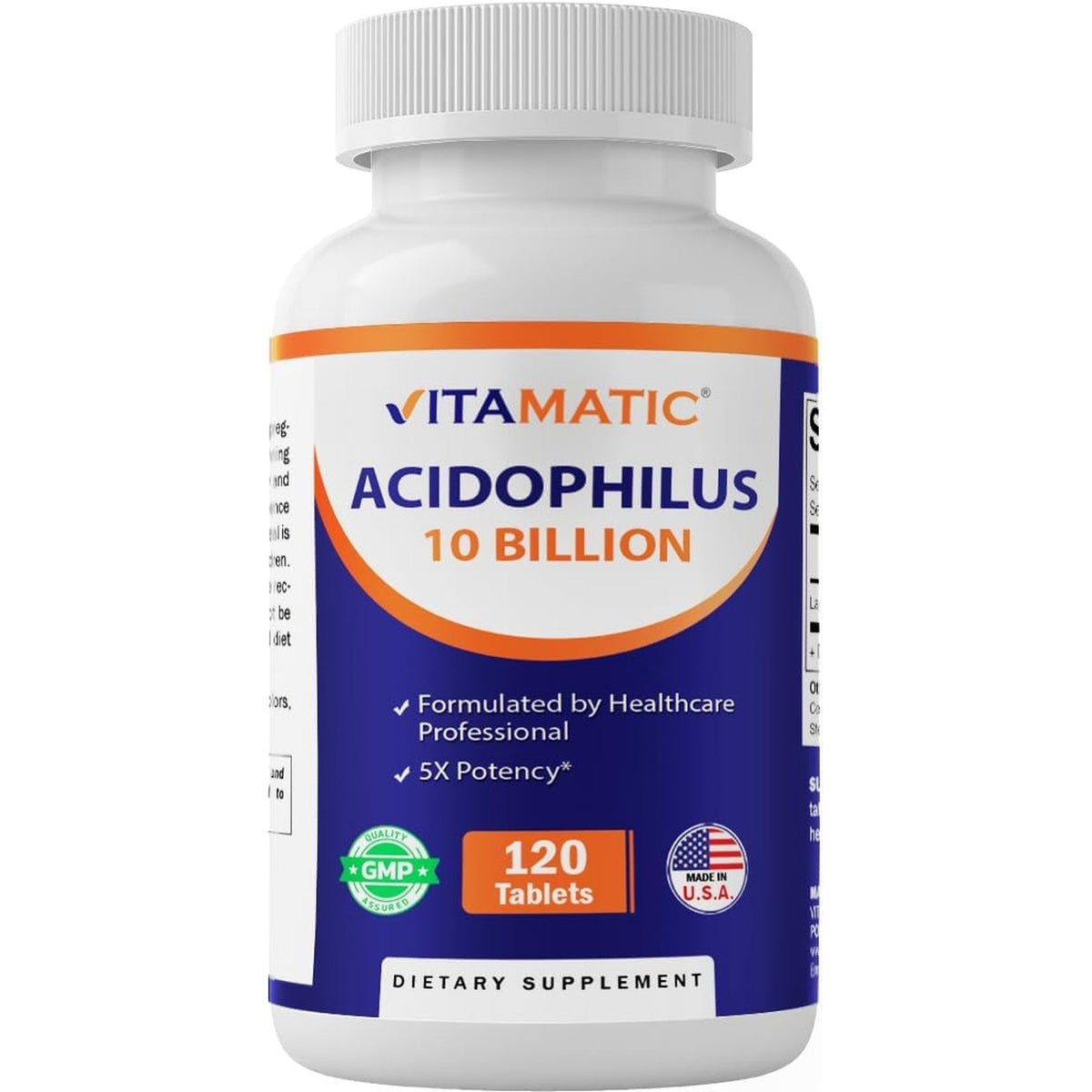 Vitamatic Acidophilus Probiotic - 10 Billion CFU - 5X Potency - Daily Probiotic Supplement, Supports Digestive Health - 120 Tablets