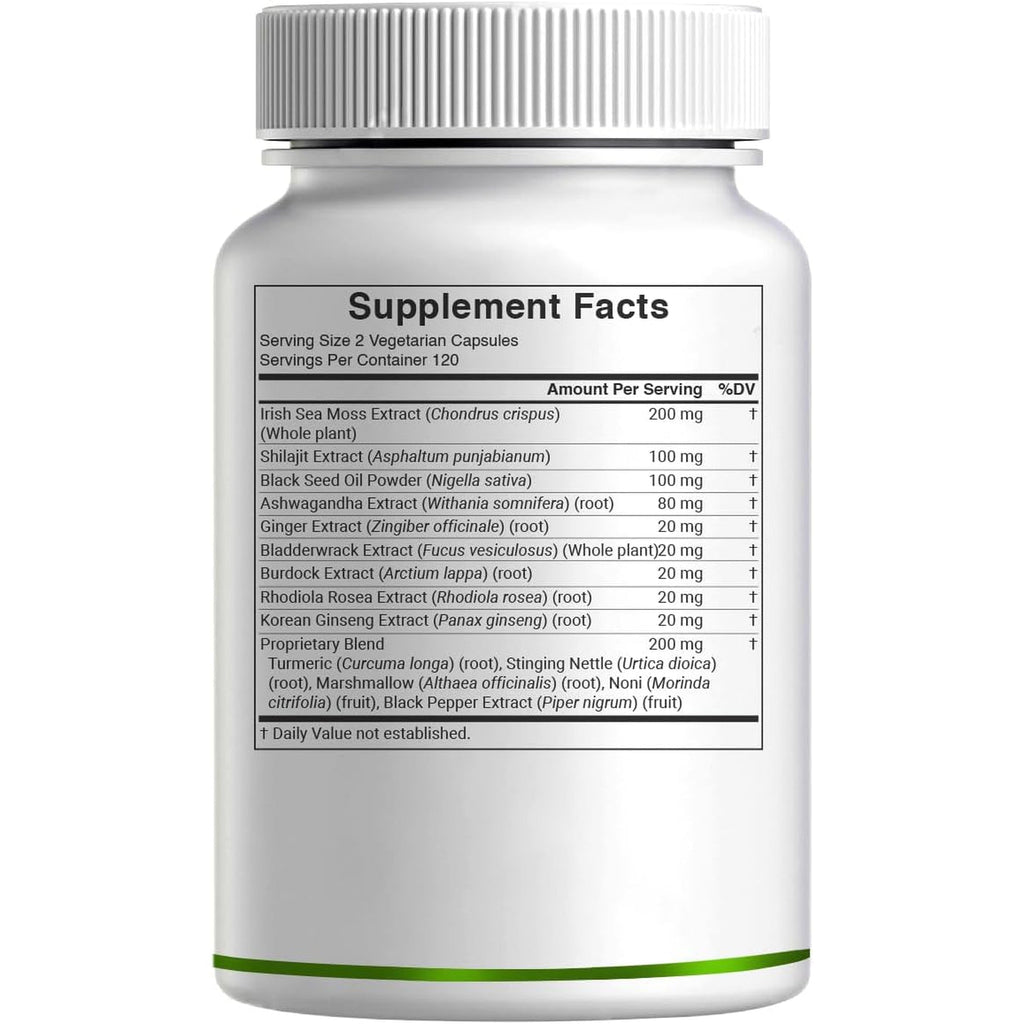 DEAL SUPPLEMENT Irish Sea Moss 240 Veggie Capsules – 14 Superfood Complex with Black Seed Oil, Ashwagandha, & Ginger