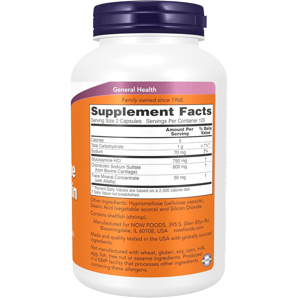 NOW Supplements, Glucosamine & Chondroitin, with Trace Mineral Concentrate and Alfalfa, 240 Veg Capsules