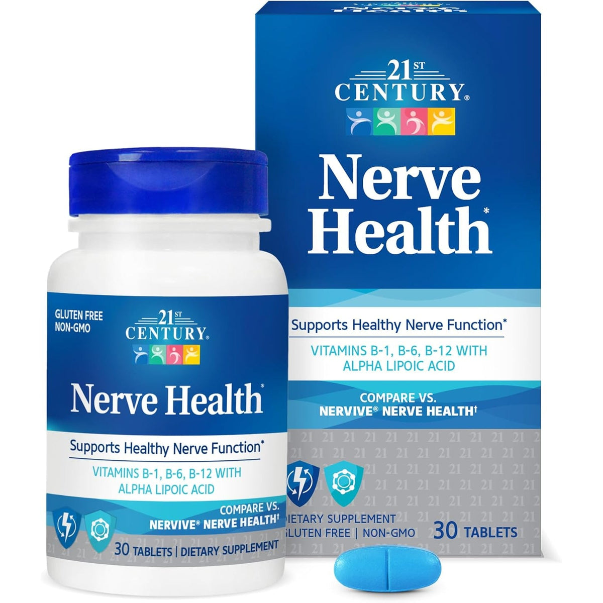 21St Century Nerve Health Tablets (30 Count), Alpha Lipoic Acid 300Mg, B1, B6, & B12 Vitamins for Nerve Function Support, Antioxidant ALA Supplement, Gluten Free. Non-Gmo, & Vegan