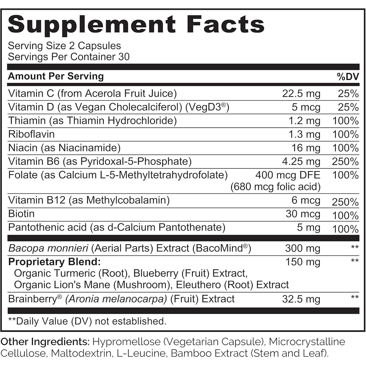 NATURELO Whole Food Brain Supplement - Brain Health Supplements for Memory & Focus Support - Enhance Brain Health Blend Supplement for Adults - 60 Vegetarian Capsules