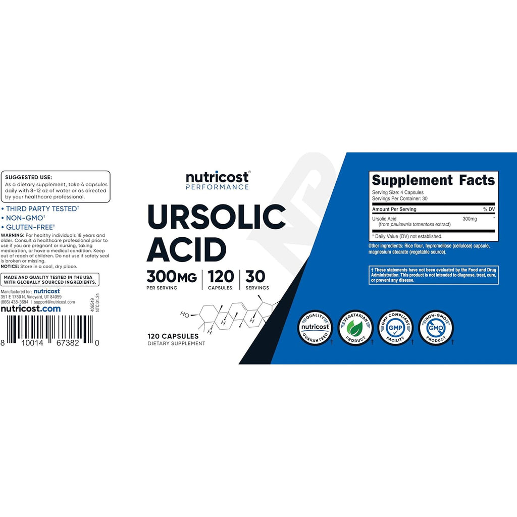 Nutricost Ursolic Acid 300Mg, 120 Capsules - Vegetarian, Non GMO, Gluten Free, Soy Free