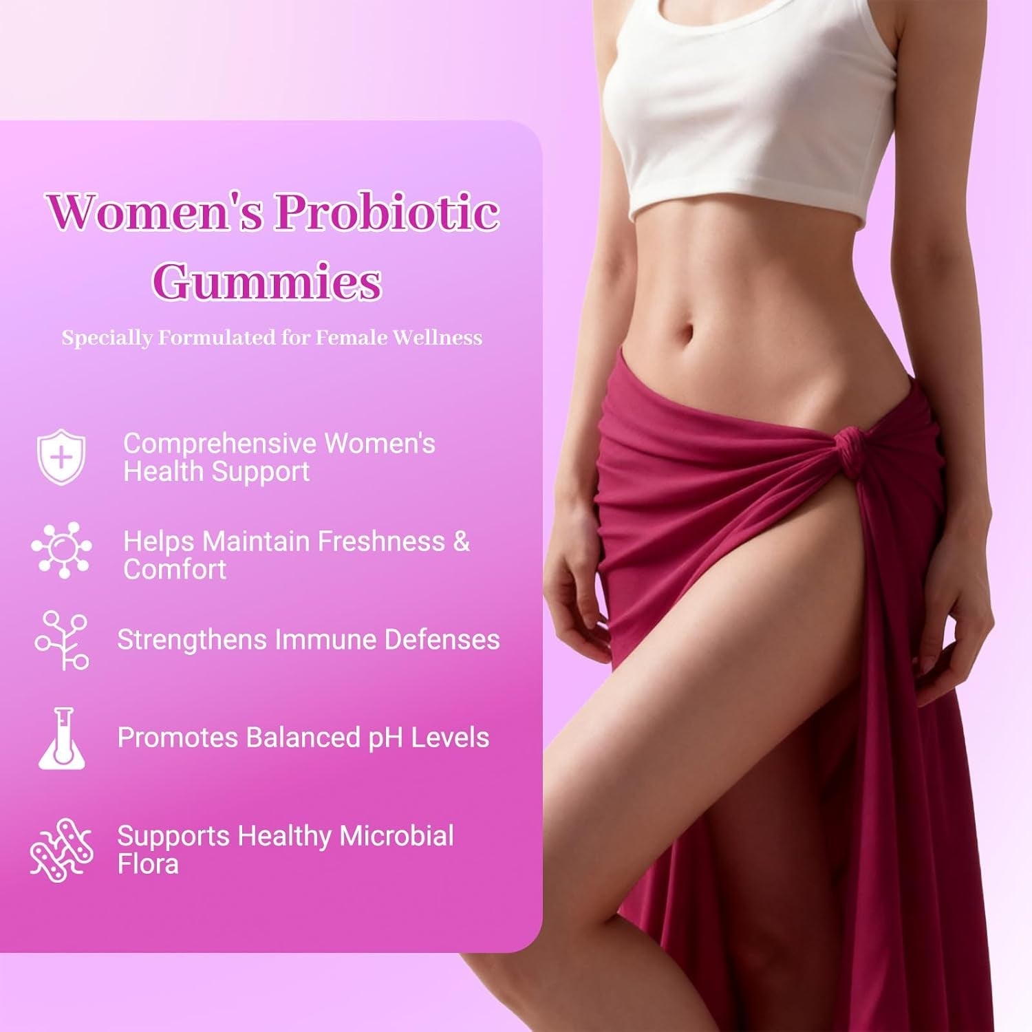 Her Juicy Feminine Probiotics Gummies for Women with Slippery Elm, Prebiotics & Lactobacillus - for Ph Balance & Digestive Health, Tropical Pineapple Flavor, 60 Count