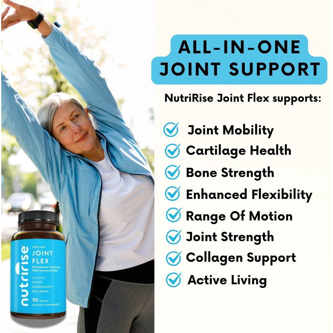Nutririse Glucosamine Chondroitin Quercetin & MSM with Turmeric Curcumin 2100Mg Triple Strength Joint Support Supplement for Women & Men with Boswellia & Bromelain, Gluten Free, Non GMO, 90 Count