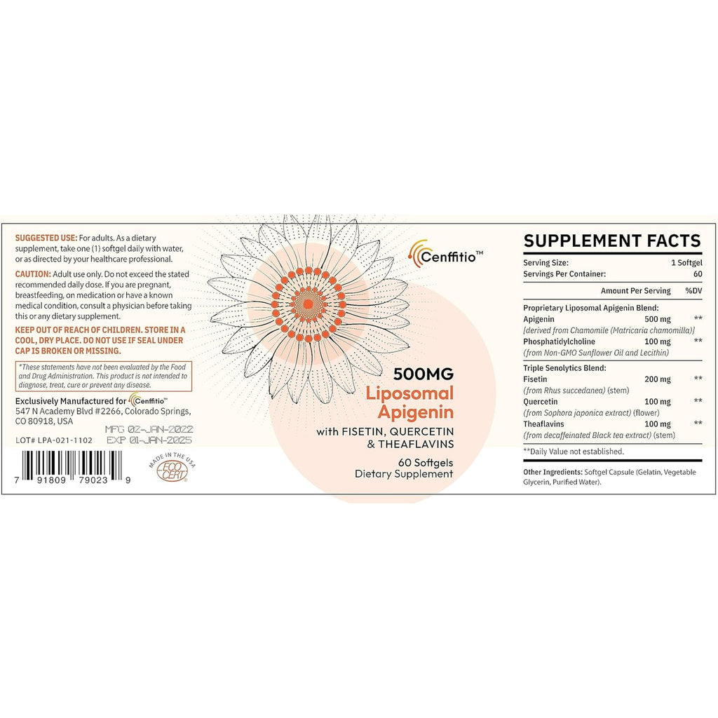 Liposomal Apigenin 500Mg Softgels - Optimal Apigenin Supplement with Fisetin, Quercetin and Theaflavins (60 Count (Pack of 1))