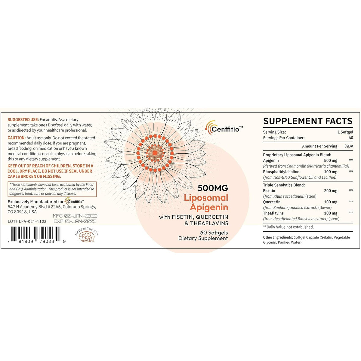 Liposomal Apigenin 500Mg Softgels - Optimal Apigenin Supplement with Fisetin, Quercetin and Theaflavins (60 Count (Pack of 1))