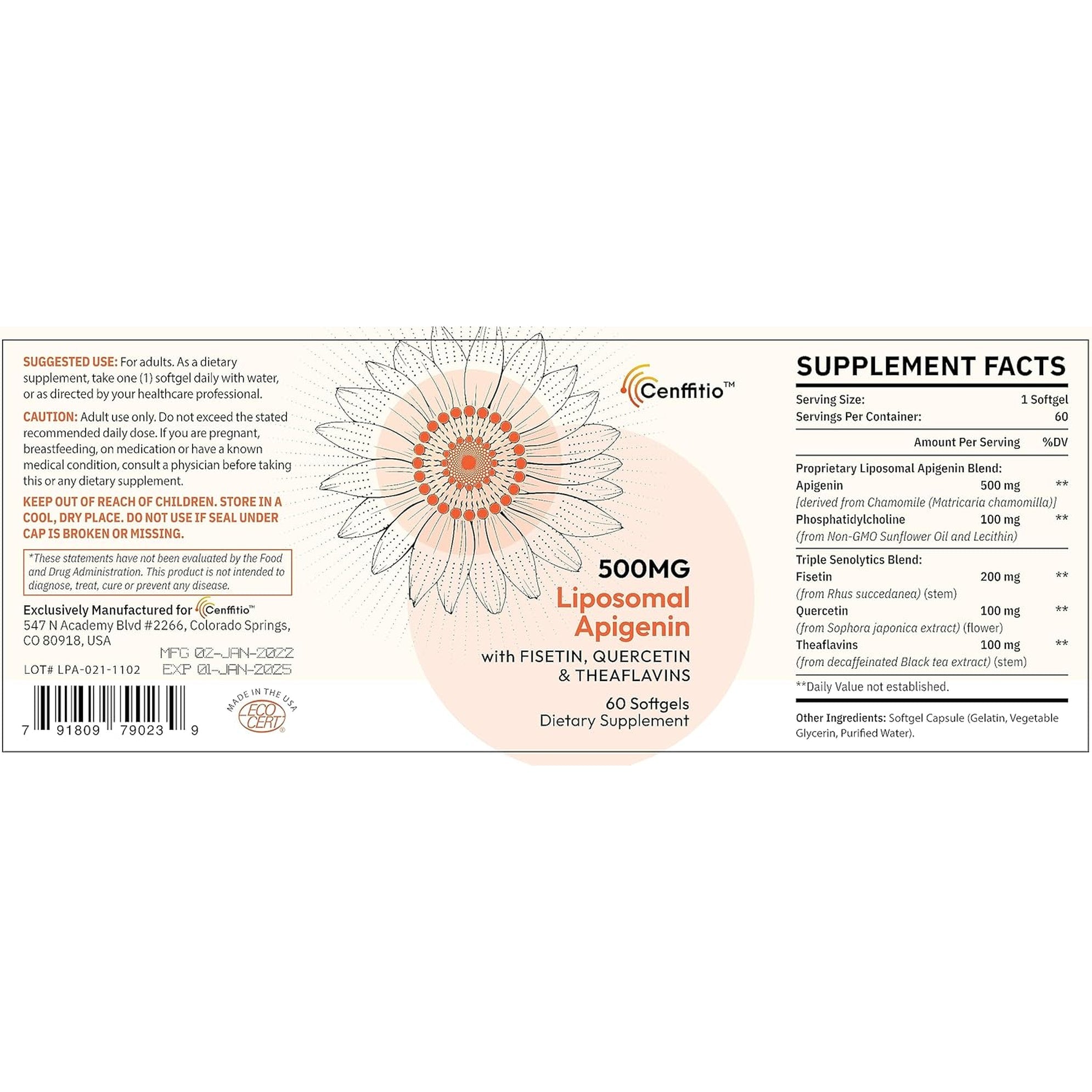 Liposomal Apigenin 500Mg Softgels - Optimal Apigenin Supplement with Fisetin, Quercetin and Theaflavins (60 Count (Pack of 1))