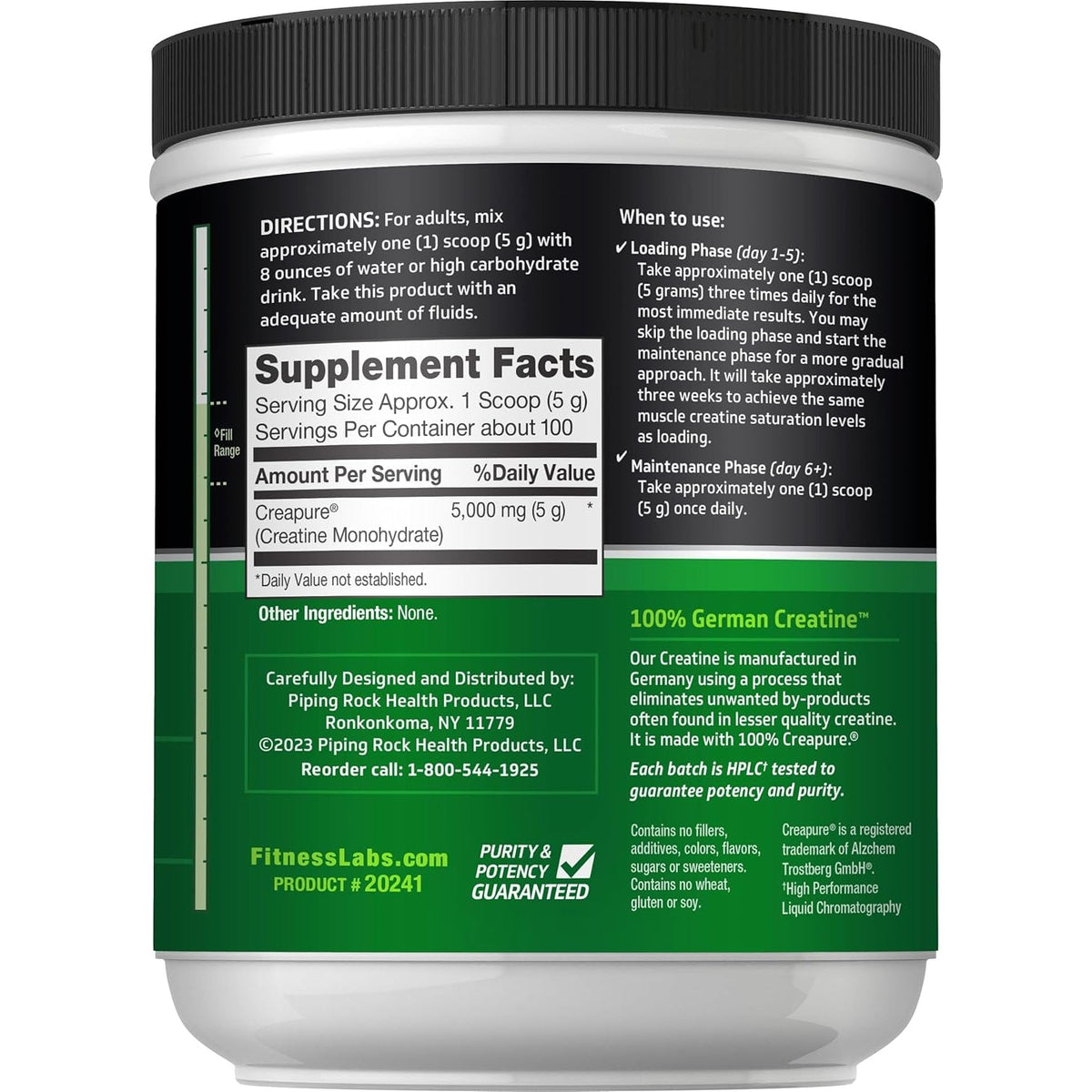 Fitness Labs German Creatine Monohydrate Powder | 500 Grams | Creapure Fitness Supplement | for Men & Women | Unflavored | 100 Servings