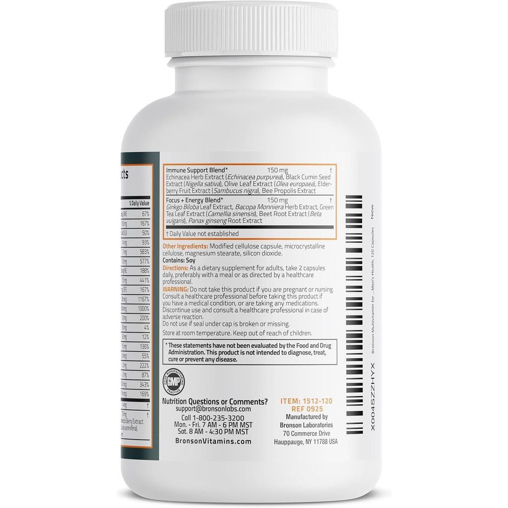 Bronson Multivitamin for Men All-In-One Daily Coverage Formula Key Vitamins, Minerals & Herbs to Support Men'S Health, 120 Capsules