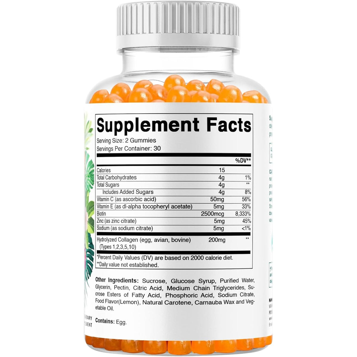 Vitamatic Hydrolyzed Collagen Gummies with Vitamin C, Zinc and Biotin, 200 Mg - Healthy Skin Support - 60 Gummies