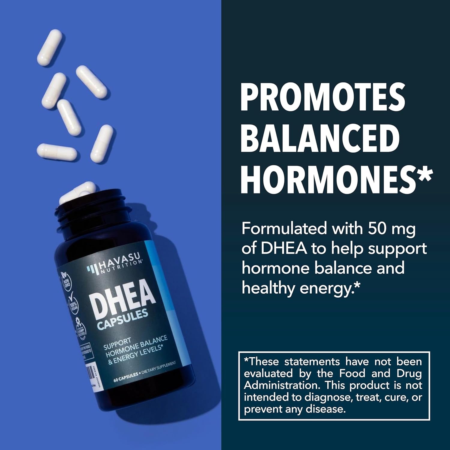 DHEA 50Mg per Serving Supplement for Hormone Balance - Supports Energy for Men and Women - Dehydroepiandrosterone Capsules for Mood, Aging & Vitality - Non-Gmo, Vegan - 60 Capsules, 2-Month Supply