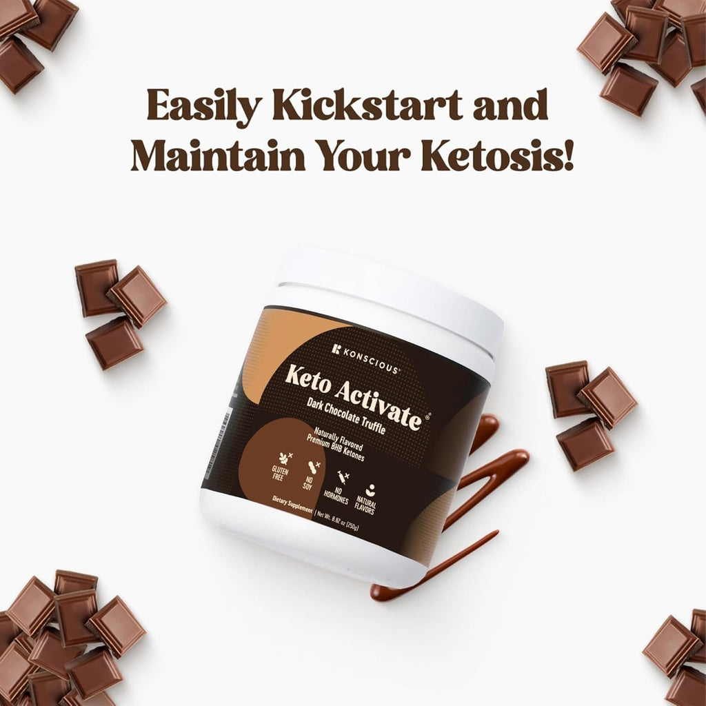 KETO ACTIVATE Dark Chocolate Truffle Exogenous Ketones Drink: Pure Keto Shake Powder with Chocolate Ketones | Jumpstart Ketosis & Boost Energy with Natural Ketones Supplements by Konscious Keto