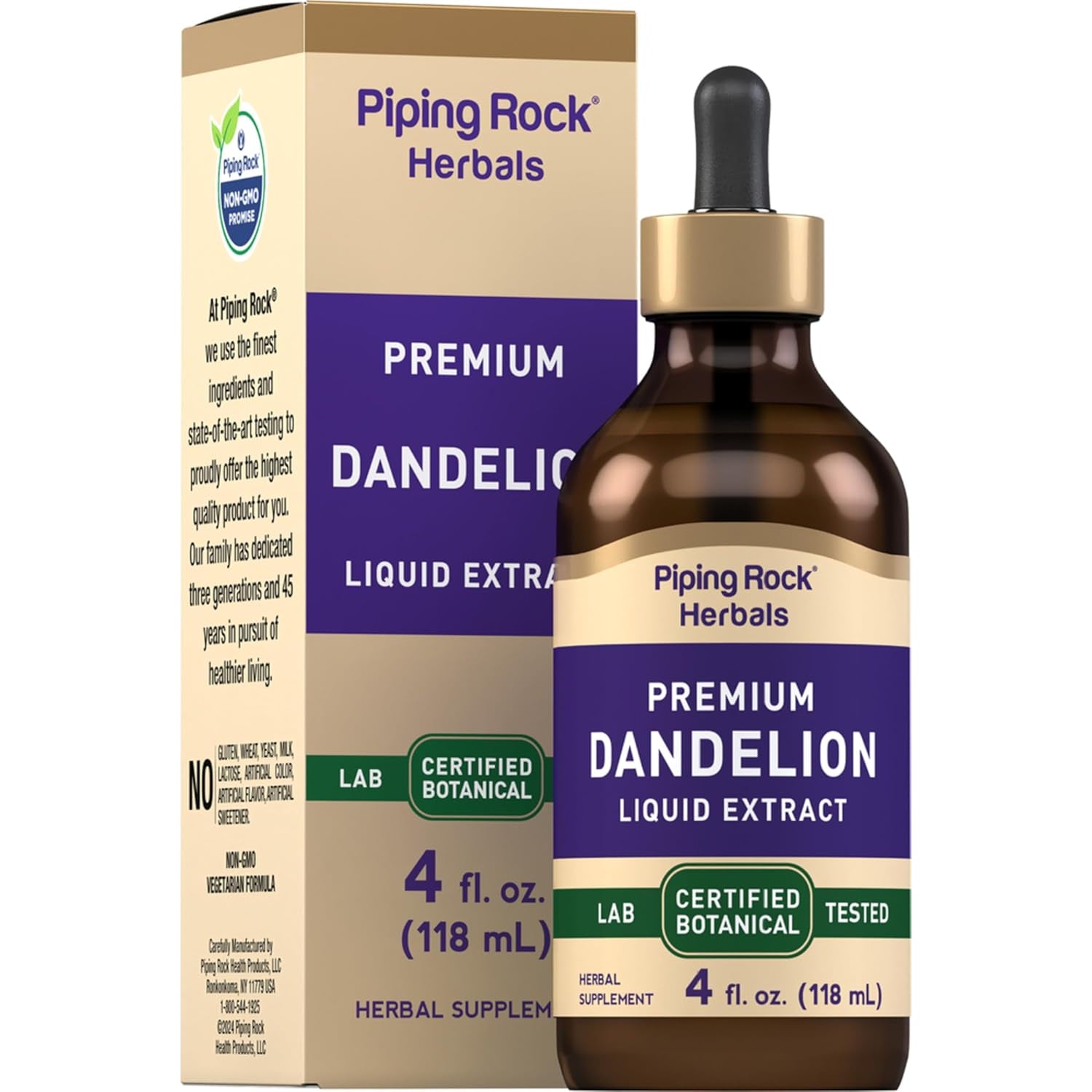 Piping Rock Dandelion Root Extract Liquid Drops | 4 Fl Oz | Premium Tincture Herbal Supplement | Alcohol Free | Vegetarian, Non-Gmo, Gluten Free